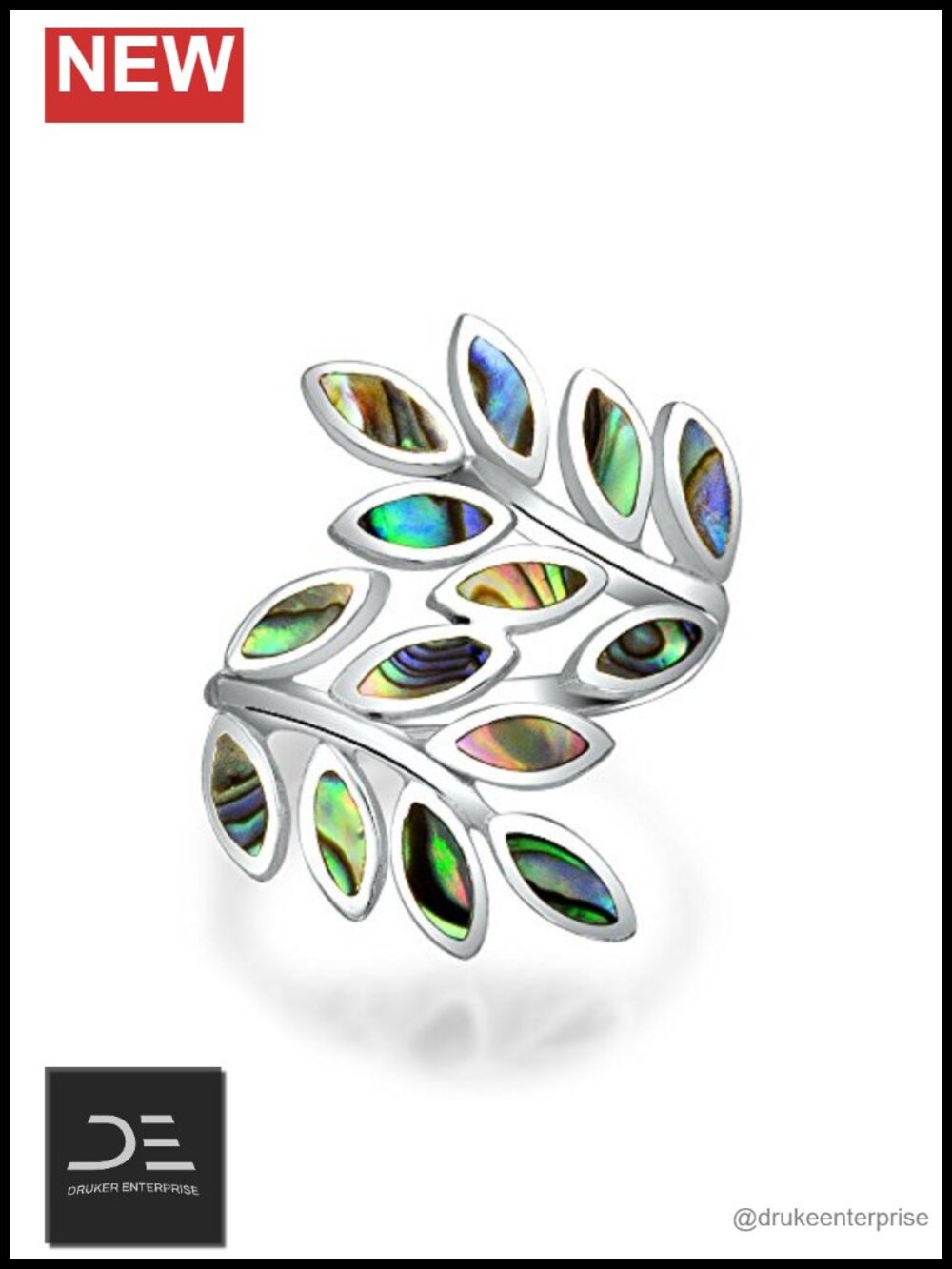925 Sterling Silver Abalone Shell Leaf Wrap Band Ring Size 8